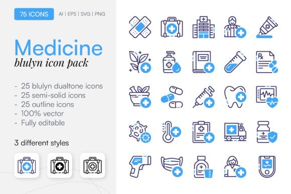 75 Medicine Icon Pack: Clean Graphics for Content Publishing