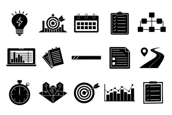 Action Plan Vector Icon Set – Strategy, Graphics & Illustrations