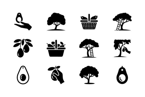 Avocado Farming Harvest Icon Set EPS for Graphics and Crafts