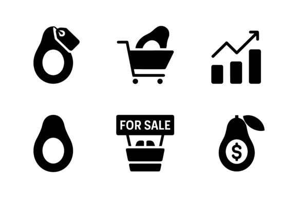 Avocado Sale Market Icon Set EPS for Graphics and Crafts