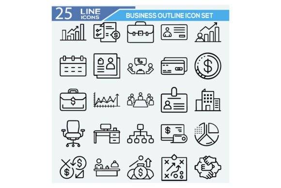 Business Outline Icon Set – Modern Graphics for Professional Illustrations