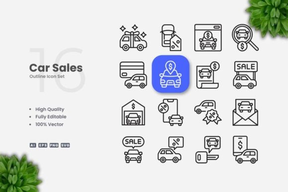 Car Sales Outline Icons for Local Business Branding