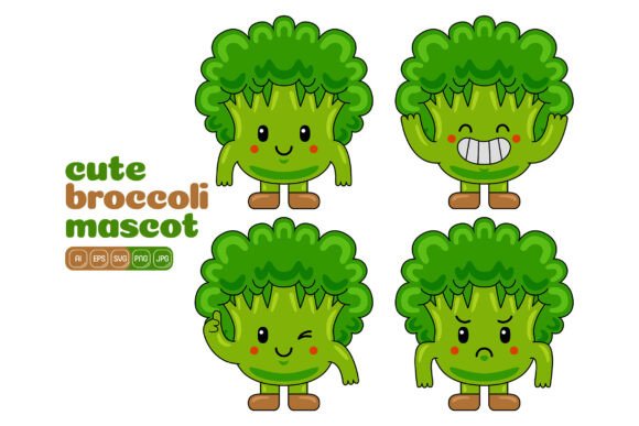 Cute Broccoli Mascot Vector Pack 03 for Local Business Graphics