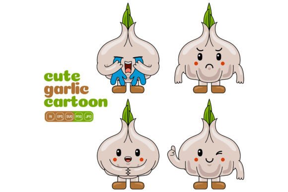Cute Garlic Mascot Vector Pack 02 for Illustrations and Graphics