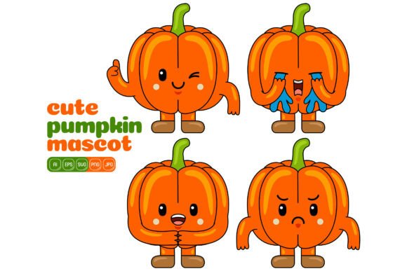 Cute Pumpkin Mascot Vector Pack 01 for Illustrations and Graphics