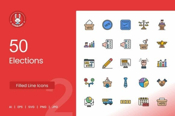 Elections Filled Line Icons - Graphics for Political & Civic Design