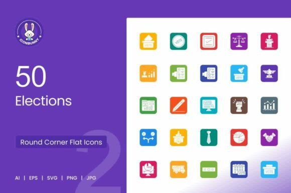 Elections Round Corner Flat Icons for Branding and Design