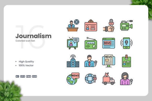 Journalism Colored Icons for Local Business Branding