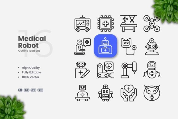 Medical Robot Outline Icons: Clean Graphics for Modern Branding