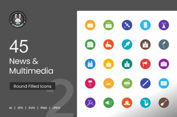News Multimedia Flat Round Icons for Local Business Branding