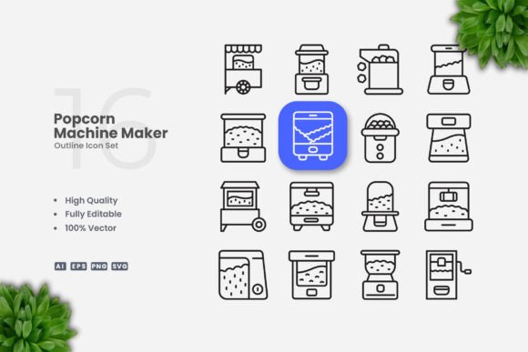 Popcorn Machine Maker Outline Icons Review