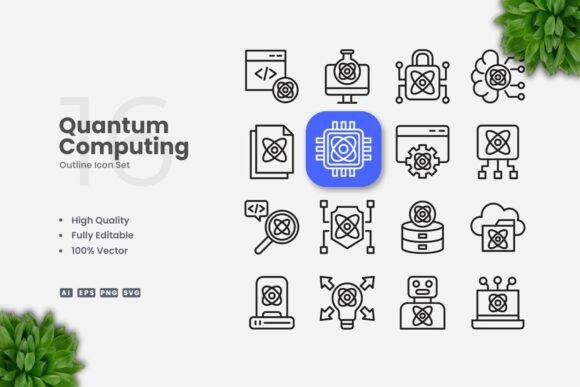 Quantum Computing Outline Icons for Modern Web and Editorial Design