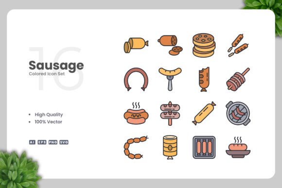 Sausage Colored Icons - A Versatile Graphic Design Asset