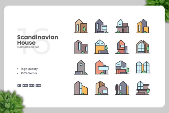 Scandinavian House Colored Icons for Modern Branding and Marketing