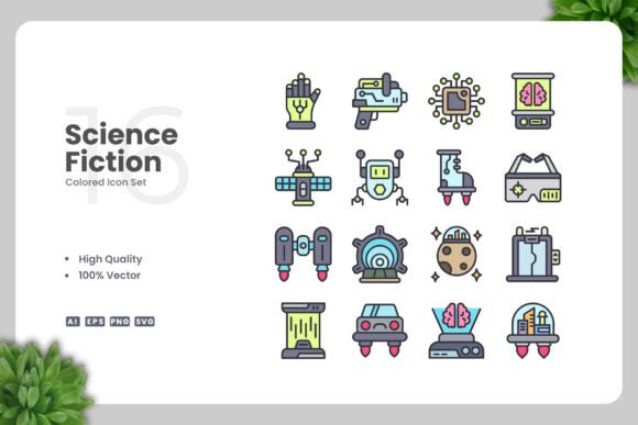 Science Fiction Colored Icons for Digital and Print Products