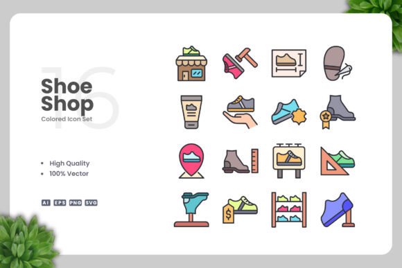 Shoe Shop Colored Icons: A Versatile Graphic Asset for Design Projects