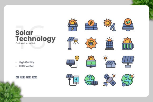 Solar Technology Colored Icons - A Graphic Design Asset for Crafters