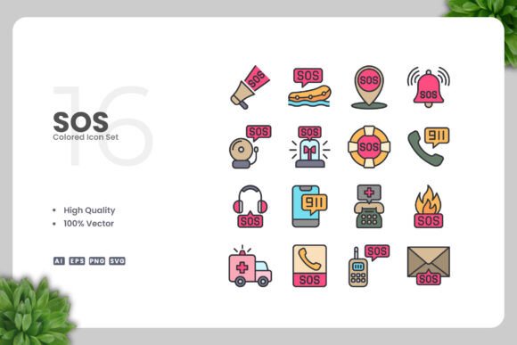 SOS Colored Icons – A Versatile Graphic Design Asset for Branding