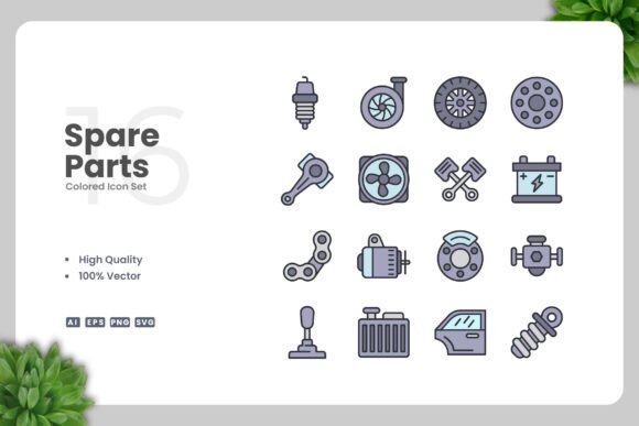Spare Parts Colored Icons – Clean Graphics for Handmade Creations
