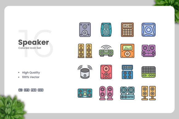 Speaker Colored Icons: A Versatile Graphic Design Asset for Handmade Creations