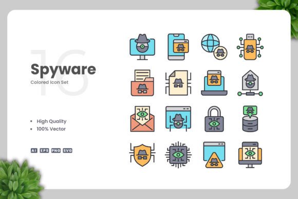 Spyware Colored Icons – Modern Graphics for Content Publishing