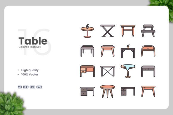 Table Colored Icons - Clean Graphics for Handmade Creations