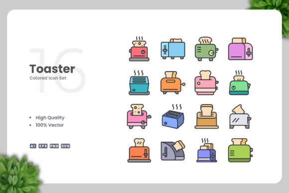 Toaster Colored Icons - Clean Graphics for Handmade Creations