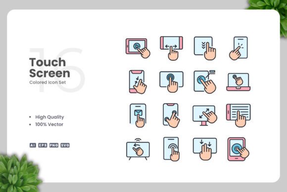 Touch Screen Colored Icons for Handmade Graphics