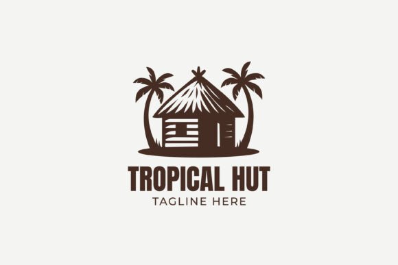 Traditional Tropical Palm Tree Hut Logo Graphics