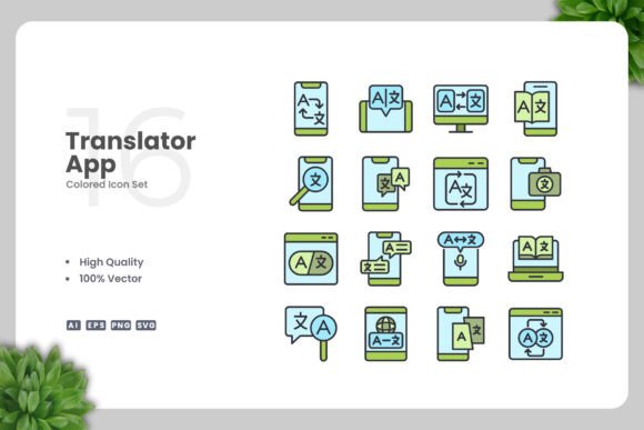 Translator App Colored Icons for Local Business Branding