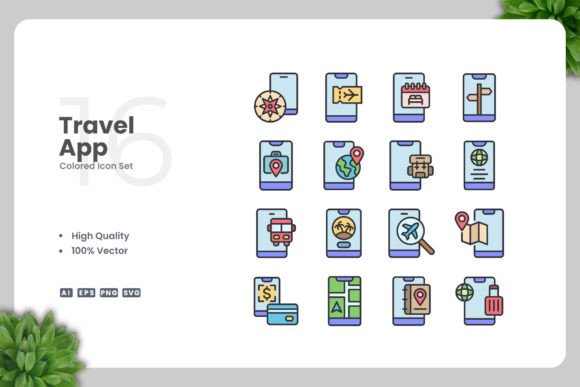 Travel App Colored Icons for Modern Design Projects