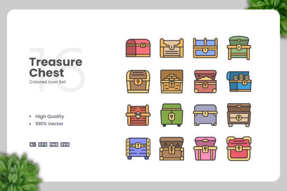 Treasure Chest Colored Icons for Local Business Branding