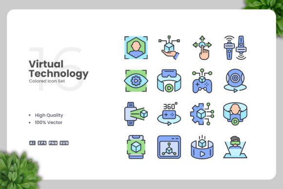 Virtual Technology Colored Icons for Handmade Projects