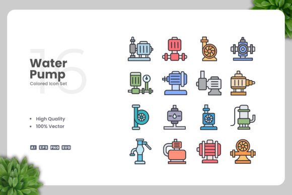 Water Pump Colored Icons for Digital and Print Projects