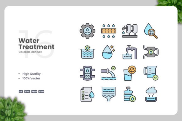 Water Treatment Colored Icons for Graphic Design