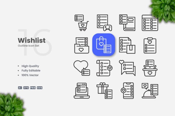 Wishlist Outline Icons for Commercial Design Projects